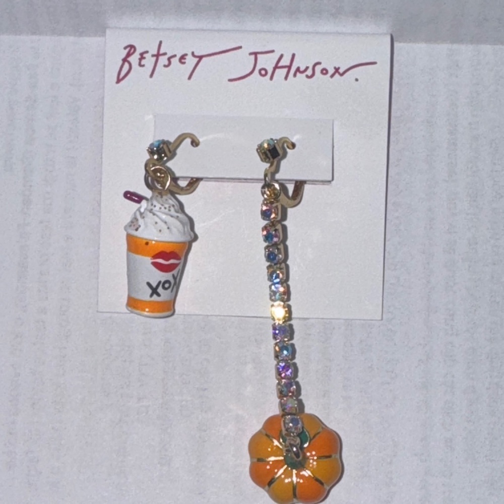 Betsey Johnson Orange Pumpkin and Drink Earrings